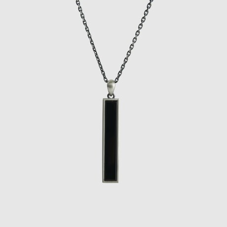 Rectangular Black Onyx Pendant NO.2 + Silver Bold Chain (19.7”L)