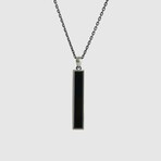 Rectangular Black Onyx Pendant NO.2 + Silver Bold Chain (19.7”L)