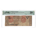 1862 $5 Obsolete Bank Note // Savannah Georgia, Mechanics Savings & Loan // PMG Certified