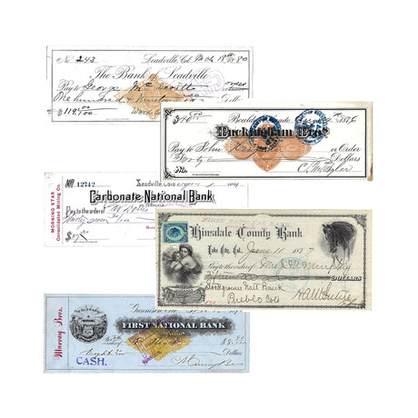 Vintage Colorado Bank Checks // 1800's Era // Set of 5 // Ver. 1