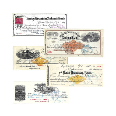Vintage Colorado Bank Checks // 1800's Era // Set of 5 // Ver. 2
