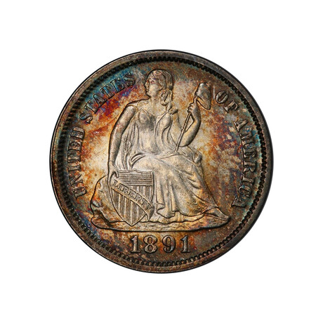 1891 Seated Liberty Dime // PCGS & CAC Certified MS63 // Wood Presentation Box