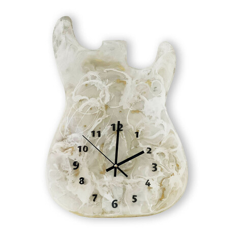 Fender Stratocaster Wall Clock // White Cloud + Gold