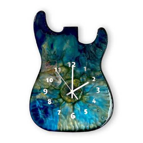 Fender Stratocaster Wall Clock // Peacock Blue + Green