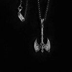 Viking Double Headed War Axe Necklace // Silver (Chain Length: 20")