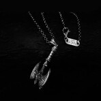 Viking Double Headed War Axe Necklace // Silver (Chain Length: 20")