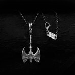 Viking Double Headed War Axe Necklace // Silver (Chain Length: 20")