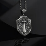 Knight Sword + Shield Necklace // Silver (20")