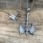 Viking Double Headed War Axe Necklace // Silver (Chain Length: 20")