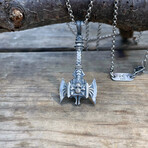 Viking Double Headed War Axe Necklace I // Silver (20")