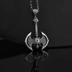 Viking Double Headed Axe Necklace I // Silver (Chain Length: 20")