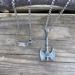 Viking Double Headed War Axe Necklace // Silver (Chain Length: 20")