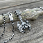 Viking Double Headed Axe Necklace // Silver (Chain Length: 20")