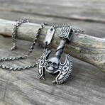 Viking Double Headed Axe Necklace // Silver (Chain Length: 20")