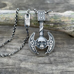 Viking Double Headed Axe Necklace // Silver (Chain Length: 20")