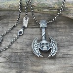 Viking Double Headed Axe Necklace // Silver (Chain Length: 20")