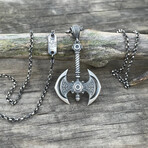 Viking Double Headed Axe Necklace I // Silver (Chain Length: 20")