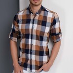 Alfred Button-Up Shirt // Dark Blue + Brown (Small)
