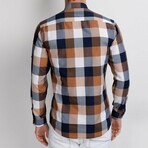 Checkered Button Up // Blue + White + Brown (S)