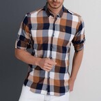 Checkered Button Up // Blue + White + Brown (M)
