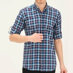 Plaid Button Up // Navy Blue + Blue + Whiite (S)