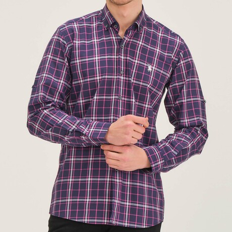Tomas Button-Up Shirt // Dark Blue + Pink (Large)
