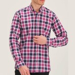 Andrew Button-Up Shirt // Dark Blue + Pink (Small)
