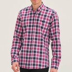 Andrew Button-Up Shirt // Dark Blue + Pink (Small)