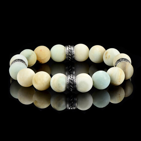 Matte Amazonite Stone + Stainless Steel Accents Stretch Bracelet // 8"