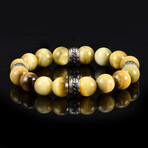 Golden Tiger Eye Stone + Stainless Steel Accents Stretch Bracelet // 7.5"