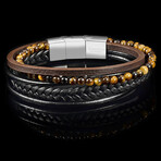 Tiger Eye + Layered Leather Cuff Bracelet // 8.75"