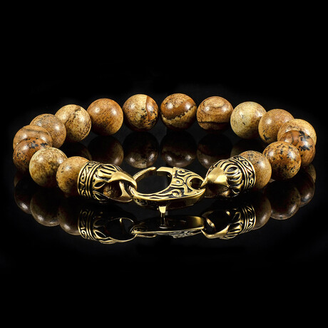 Picture Jasper Stone + Antiqued Gold Plated Steel Clasp // 8"