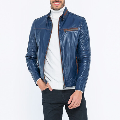 Axel Leather Jacket // Navy Blue (S)