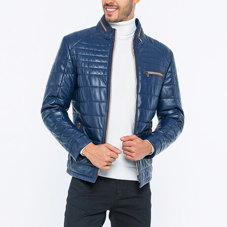 Tyler Leather Jacket // Navy Blue (S)