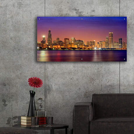 Chicago Dusk full Skyline by Mike Jones (12"H x 24"W x 0.2"D)