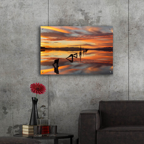 Great Salt Lake Pilings Sunset by Mike Jones (12"H x 16"W x 0.13"D)