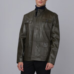 Quinn Leather Jacket // Olive (XL)