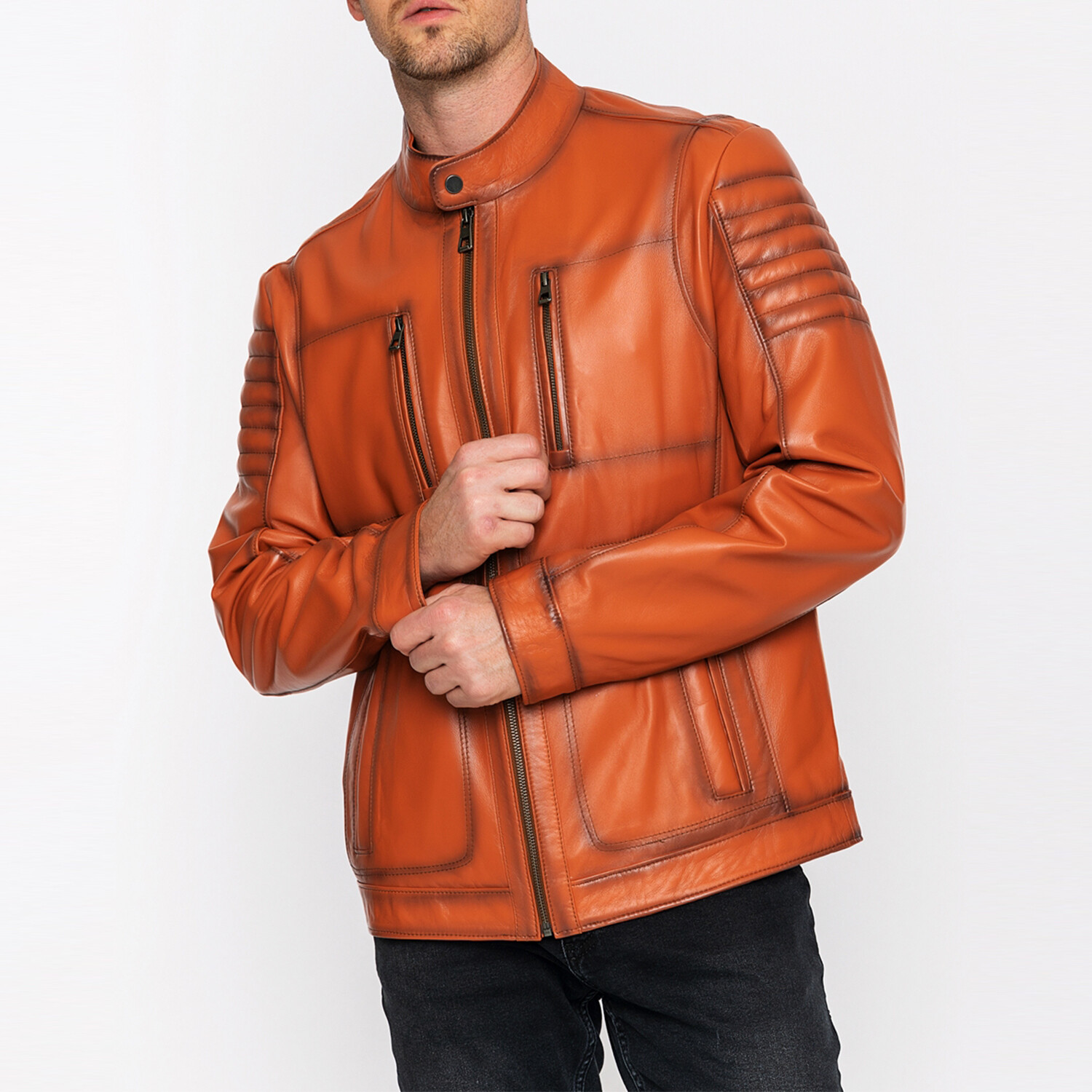 Ethan Leather Jacket // Brick (XL) - Basics&More - Touch of Modern