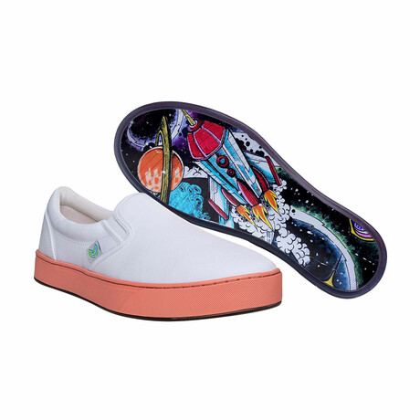 Original Canvas Band Slip-On // White + Skull Rocket (US Men's Size 8)