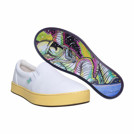 Original Canvas Band Slip-On // White + Cosmic Snowboarder (US Men's Size 8)