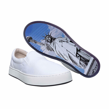 Original Canvas Slip-On // White + New York (US Men's Size 8)
