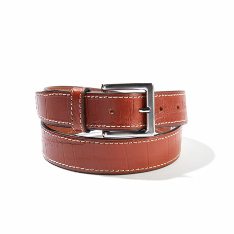 Croc Belt Stitch Belt // Cognac (Size 30")