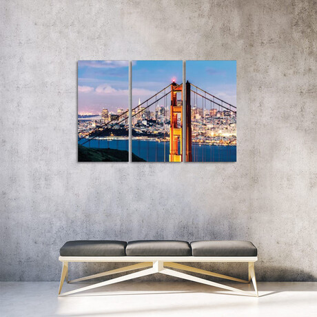 Tower Of Golden Gate Bridge At Dusk With Financial District In The Background, San Francisco, California, USA by Matteo Colombo