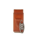 Ashton 3-Cigar Leather Case with Cutter // Brown