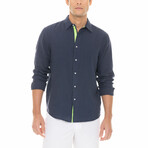 Peter Long Sleeve Linen Shirt // Navy (2XL)