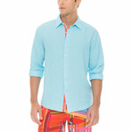 Peter Long Sleeve Linen Shirt // Aqua (L)