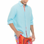 Peter Long Sleeve Linen Shirt // Aqua (XL)