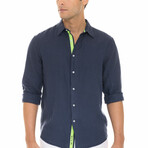 Peter Long Sleeve Linen Shirt // Navy (XL)