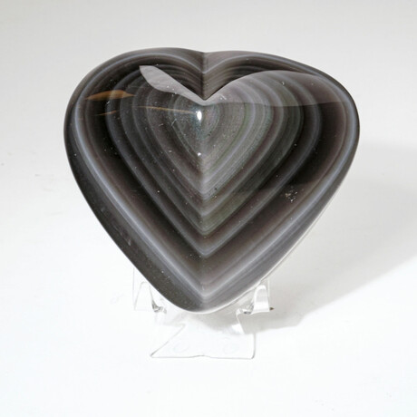Genuine Polished Rainbow Obsidian Heart + Acrylic Stand III