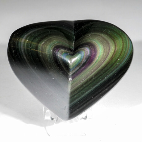 Genuine Polished Rainbow Obsidian Heart + Acrylic Stand I